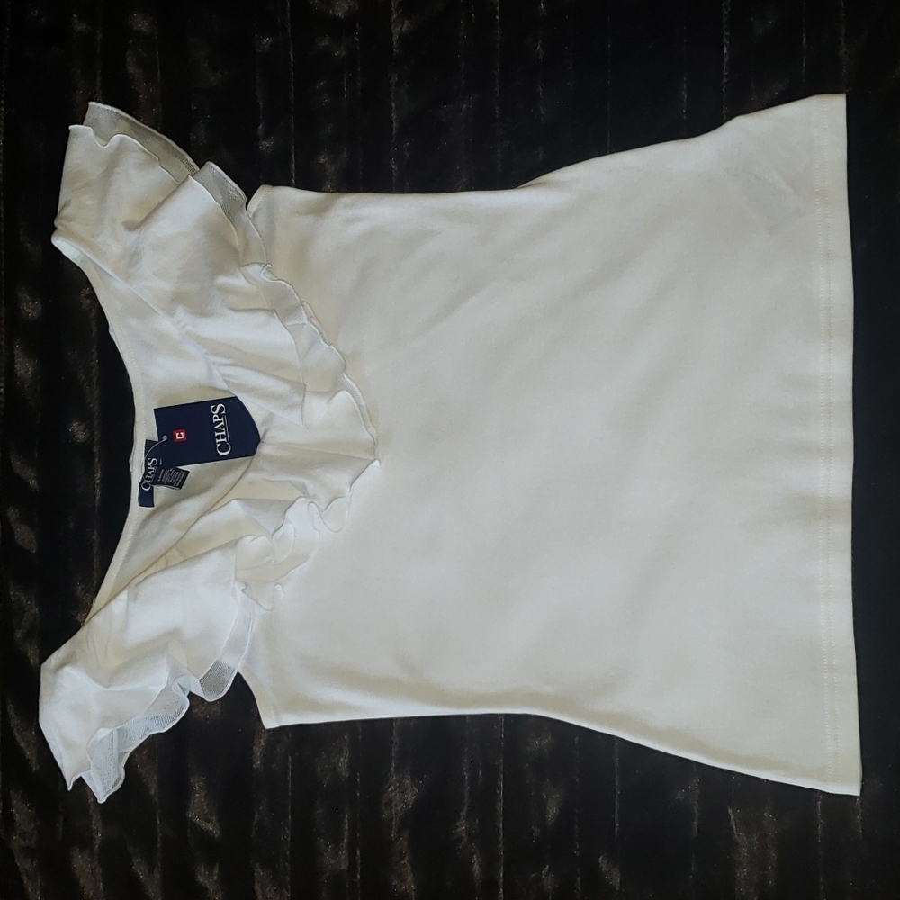 Chaps White Ruffle Top NWT Small Petite - Picture 2 of 8